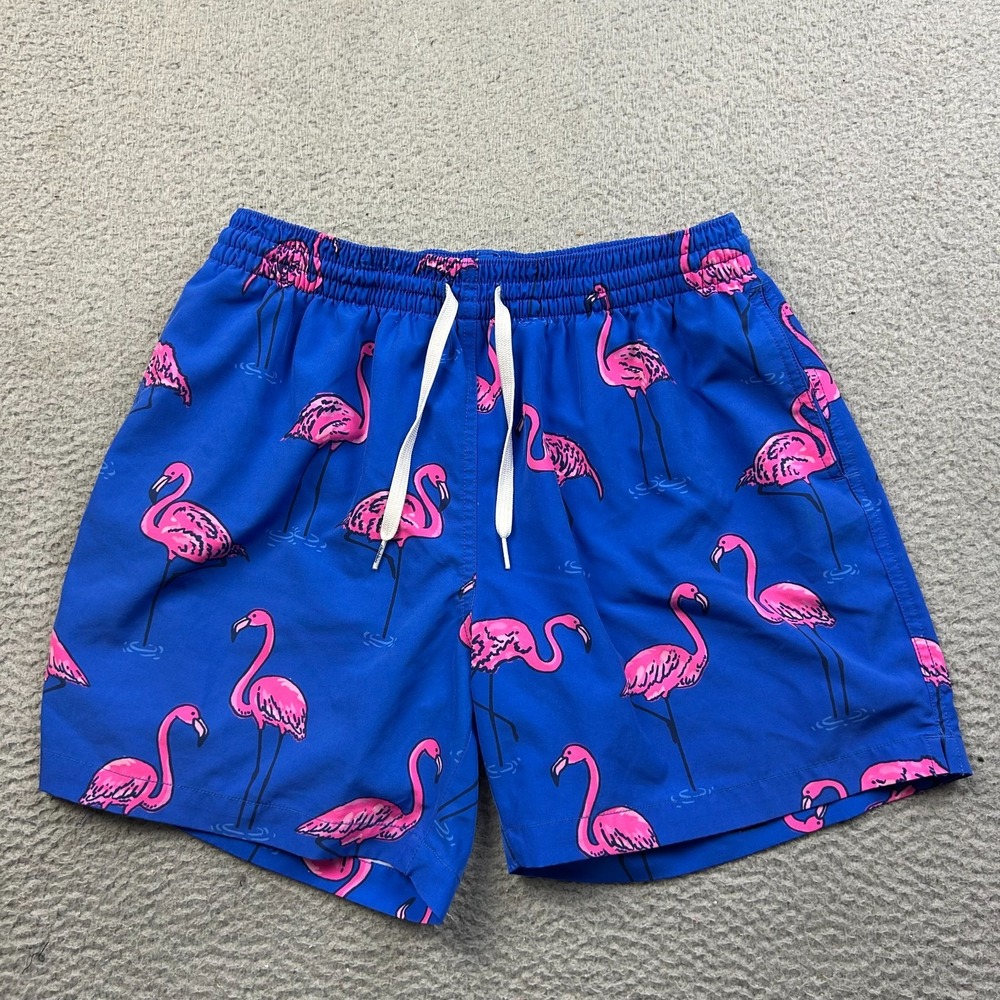 CHUBBIES The Pop Flock And Drop It Swim Trunks Mens Blue Flamingo Shorts Size L